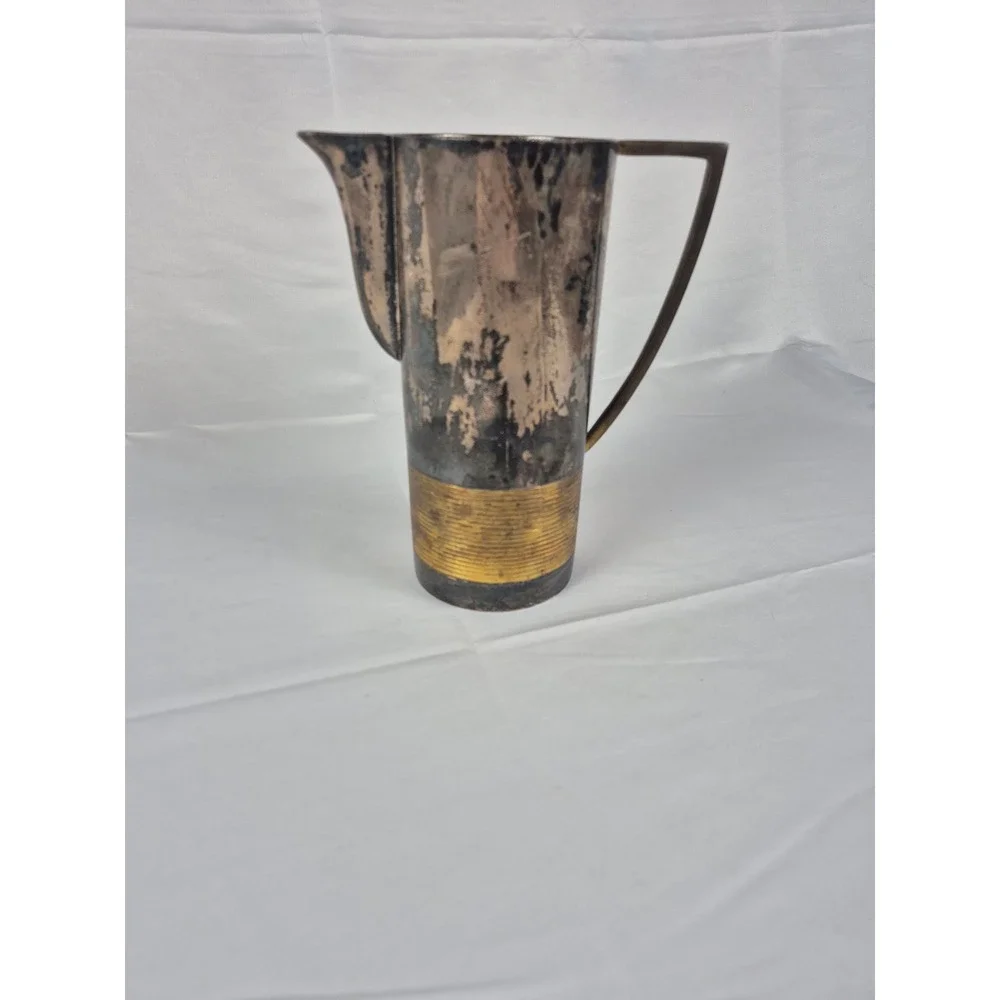 Towle Laslo Silverplate Cocktail Pitcher Brass MCM Barware Strainer Vintage